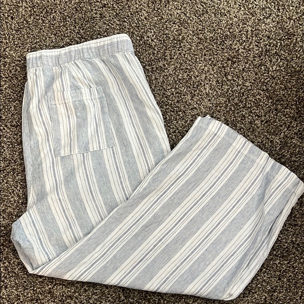 GAP Linen Striped Blue Pull On Pants Plus Size XXL - Picture 4 of 9